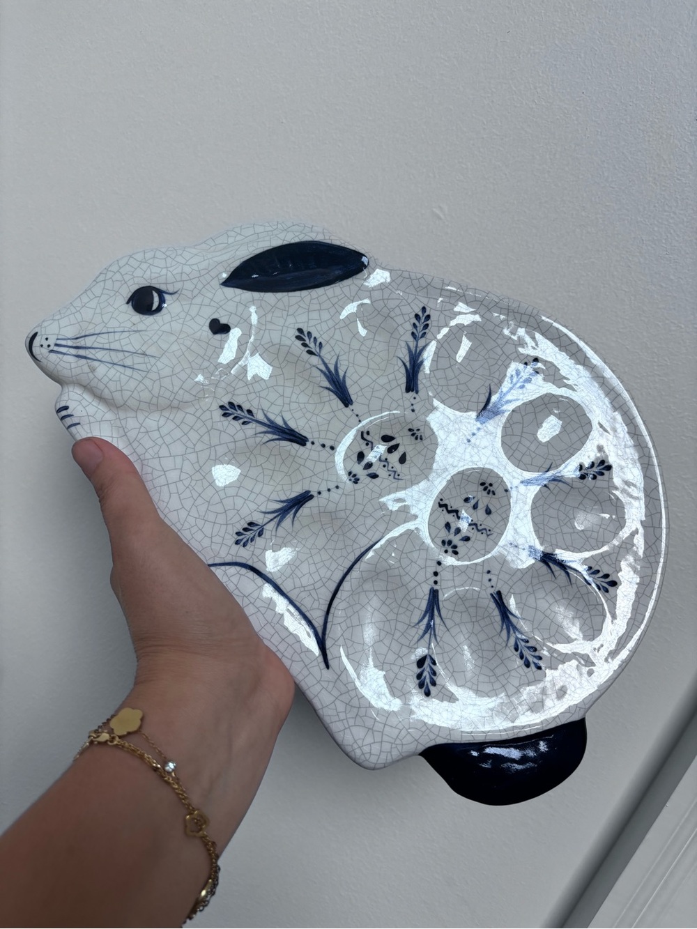Dedham Hand-Painted crackled Ceramic Bunny Serving Dish